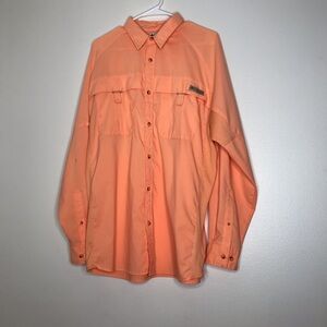 Columbia Shirt Mens Orange PFG Button Up Vented Outdoor Hiking Cotton Sz L